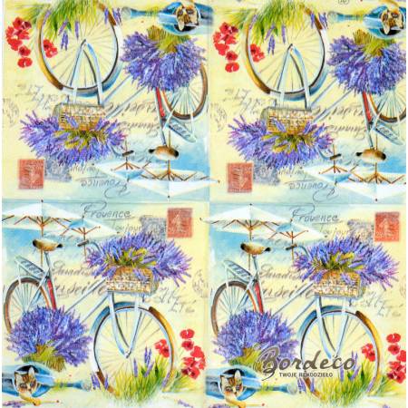 Serwetka decoupage firmy IHR rower i lawenda 33x33cm